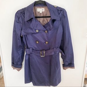 Forever 21 Belted Trench Coat - Navy Blue